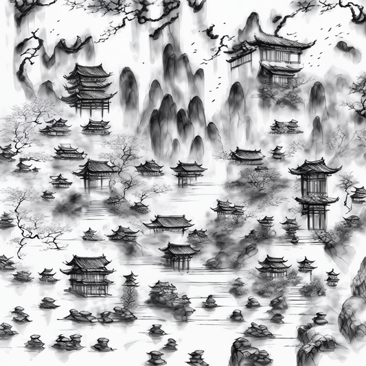 Misty Mountainscape: Ink Wash Scenery QR Code